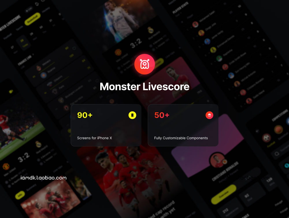 高品质体育赛事新闻数据统计APP应用程序界面设计UI套件 Monster - Livescore Sport app ui kit_img_2