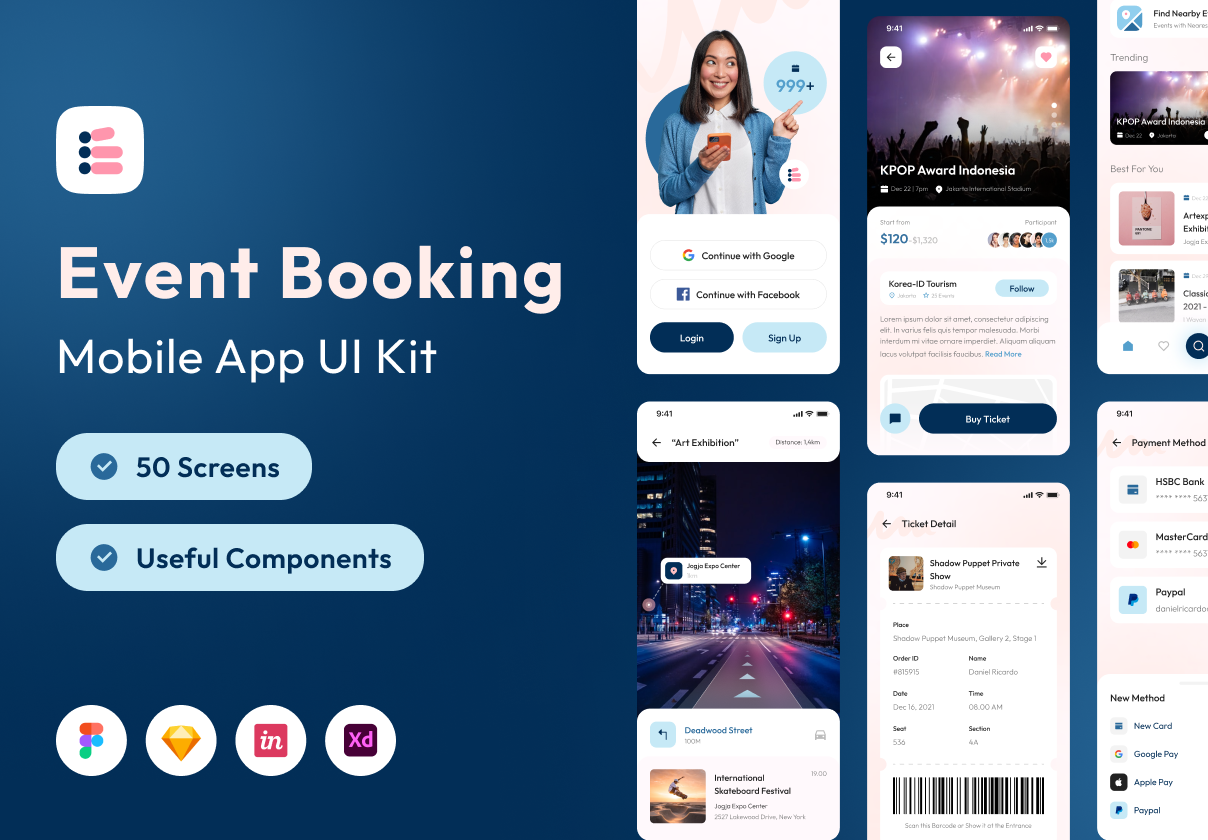 行程活动预定应用程序APP界面设计UI套件 Evento - Event Booking Apps UI KIT_img_2