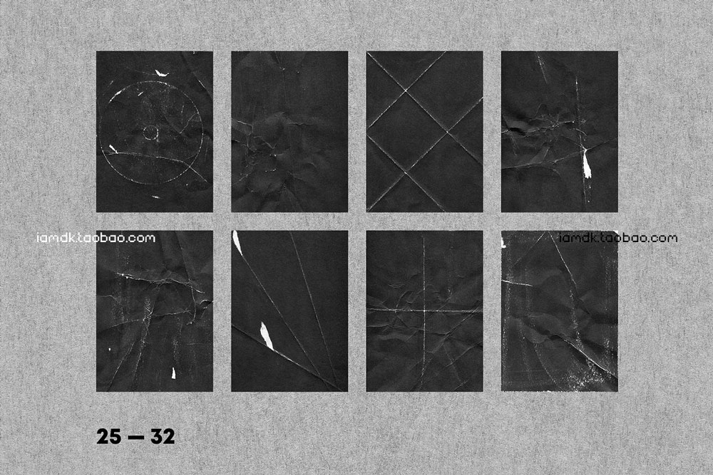 黑色褶皱折印刮痕粗糙肌理纹理做旧海报叠加背景纸张图片设计素材 Folded Paper Texture Pack_img_2