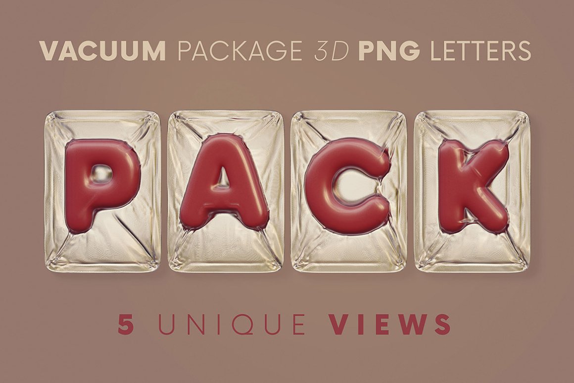 创意3D立体食品真空包气泡英文字母数字PNG免扣图片素材 Vacuum Package 3D Alphabet_img_2