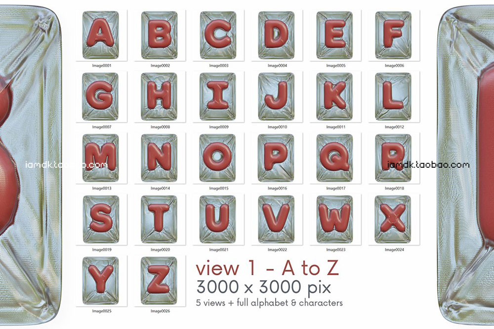创意3D立体食品真空包气泡英文字母数字PNG免扣图片素材 Vacuum Package 3D Alphabet_img_2