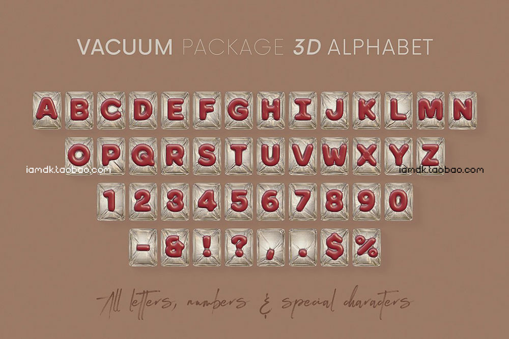 创意3D立体食品真空包气泡英文字母数字PNG免扣图片素材 Vacuum Package 3D Alphabet_img_2