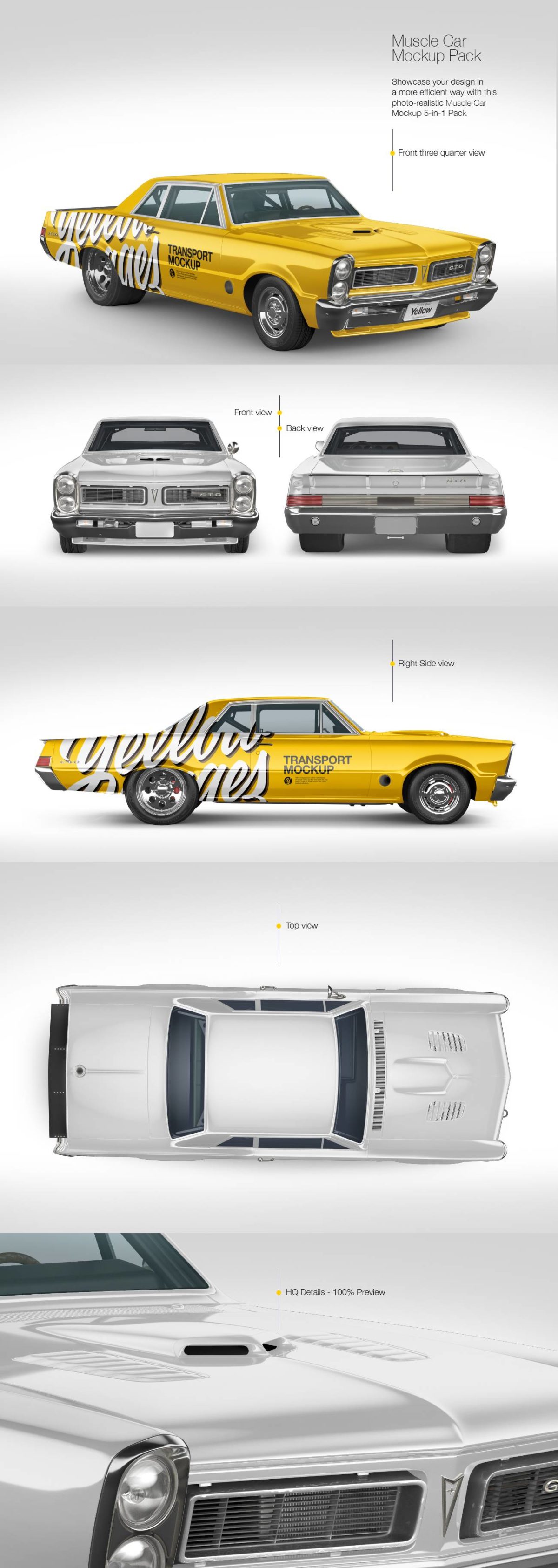 复古老爷小汽车外观设计贴图样机PSD模板 Muscle Car Mockup Pack_img_3