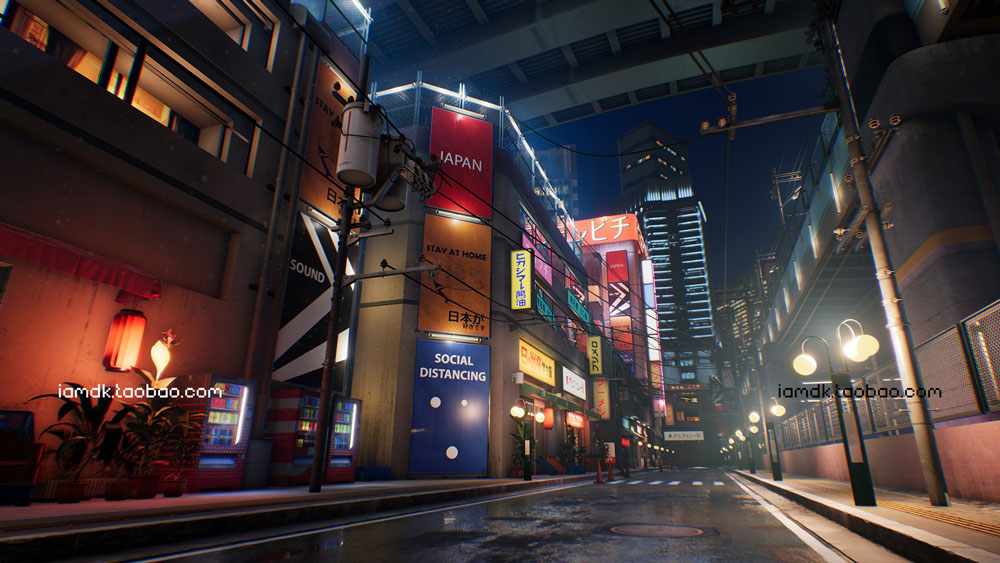 UE模型 潮流赛博朋克霓虹效果日式风城市街道场景3D设计素材 Unreal Engine - Japanese city pack_img_2