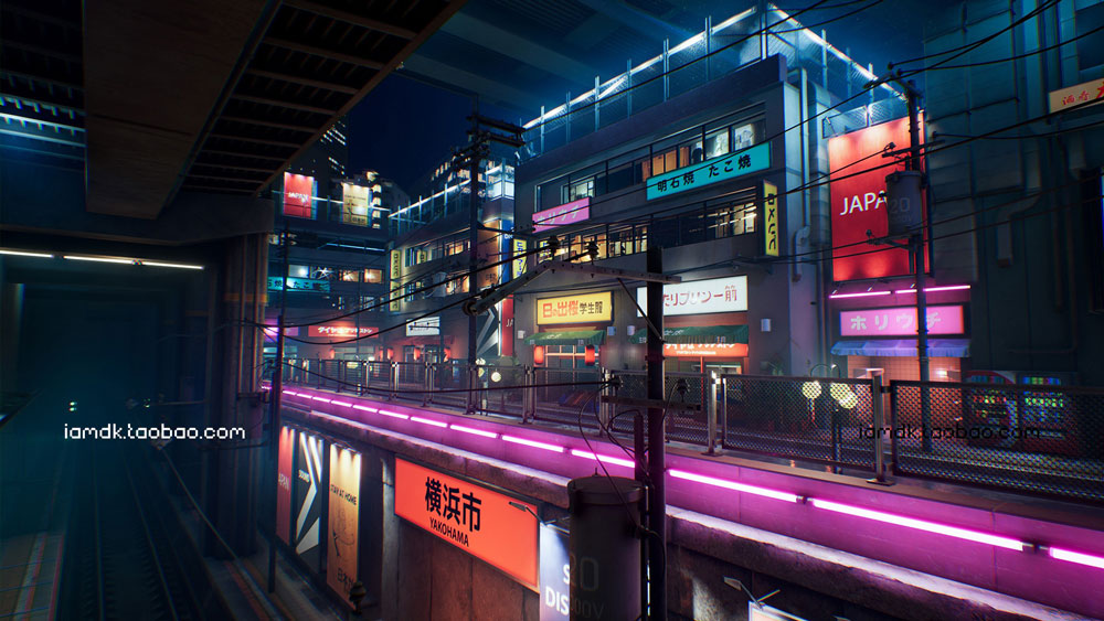 UE模型 潮流赛博朋克霓虹效果日式风城市街道场景3D设计素材 Unreal Engine - Japanese city pack_img_2