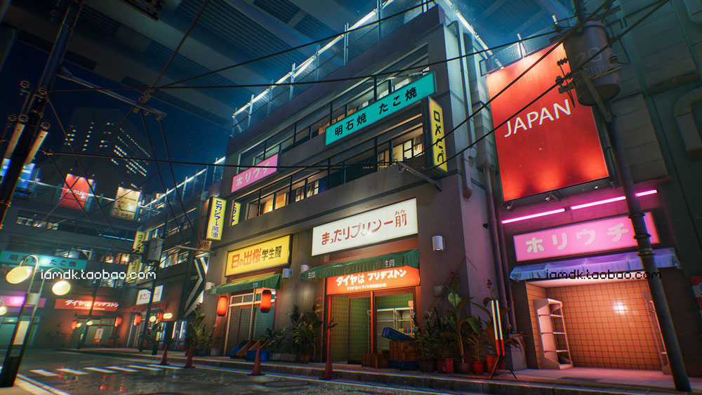 UE模型 潮流赛博朋克霓虹效果日式风城市街道场景3D设计素材 Unreal Engine - Japanese city pack_img_2