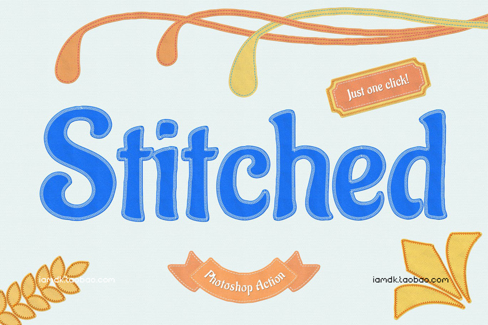 纺织品织物刻字效果标题Logo徽标设计PS动作模板素材 Stitched Fabric Photoshop Action_img_2