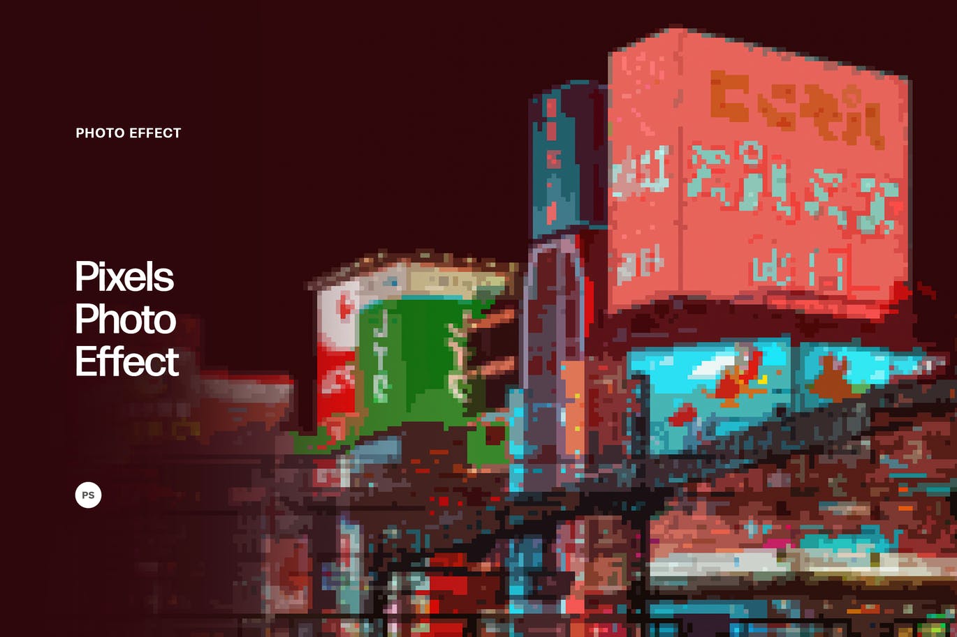 潮流故障失真像素颗粒粒子照片修图特效PS样机模板源文件 Pixels Photo Effect_img_2