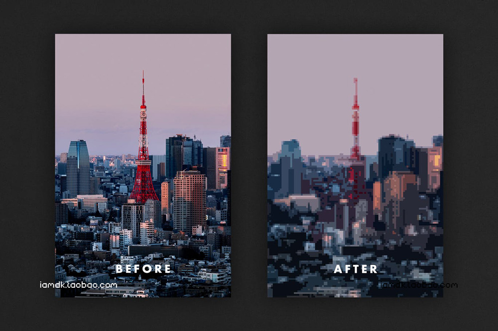 潮流故障失真像素颗粒粒子照片修图特效PS样机模板源文件 Pixels Photo Effect_img_2