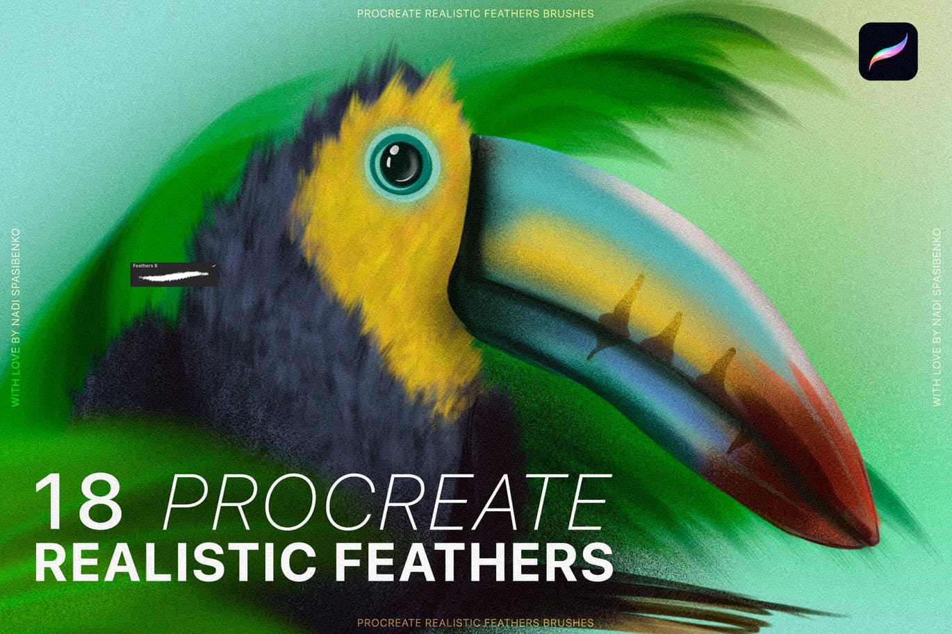 逼真鸟类羽毛绘画效果iPad Procreate笔刷素材 Procreate Realistic Feather Brushes_img_2