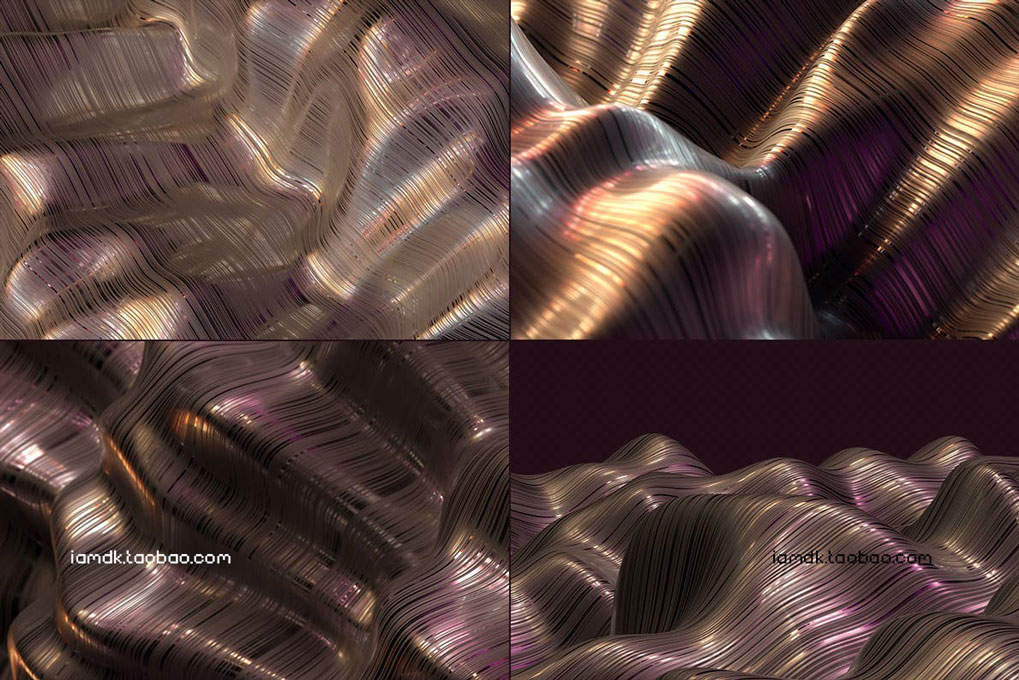 抽象波浪金属线条肌理纹理背景图片设计素材 Abstract 3D Rendering of Soft Waves_img_2