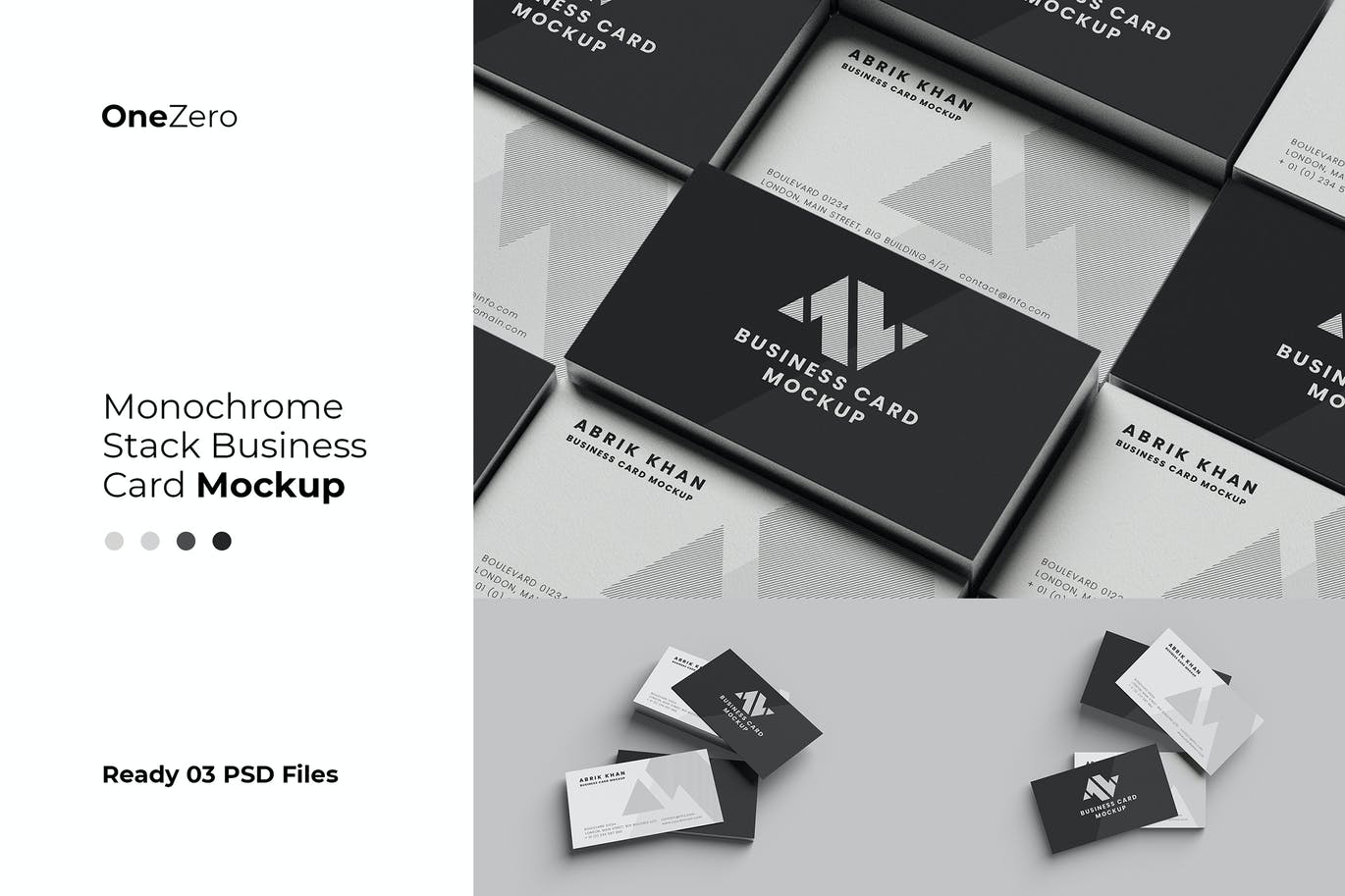 极简品牌Logo设计商务名片设计展示贴图样机 Monochrome Stack Business Card Mockup_img_2