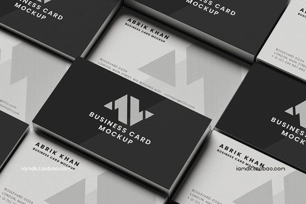 极简品牌Logo设计商务名片设计展示贴图样机 Monochrome Stack Business Card Mockup_img_2