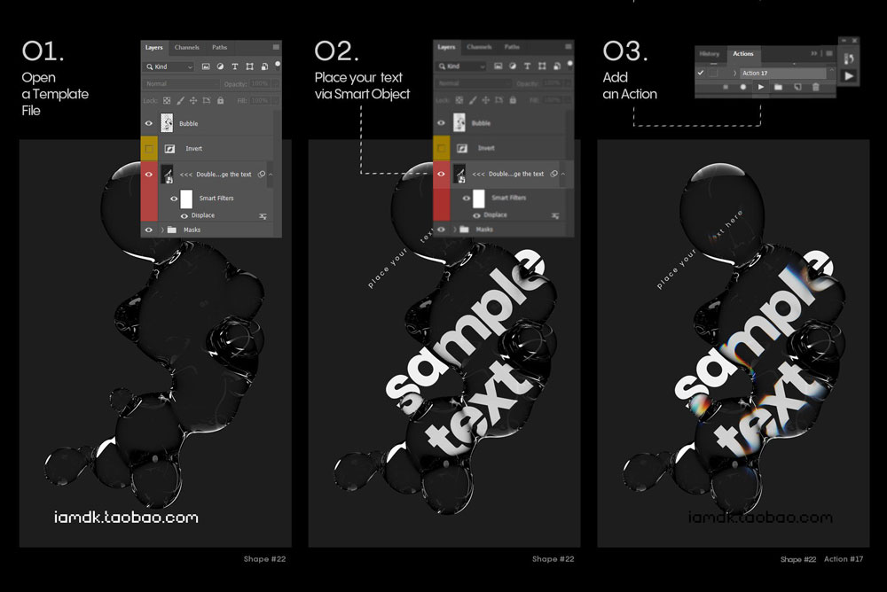 30款潮流逼真透明水珠水滴海报字体设计Ps样机素材特效生成模板 30 PSD Templates and 18 Actions_img_2