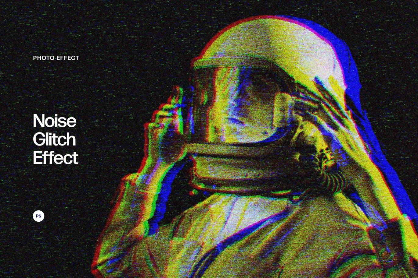 复古故障噪点颗粒旧电视显示效果照片处理特效PS样机模板 Noise Glitch Photo Effect_img_2