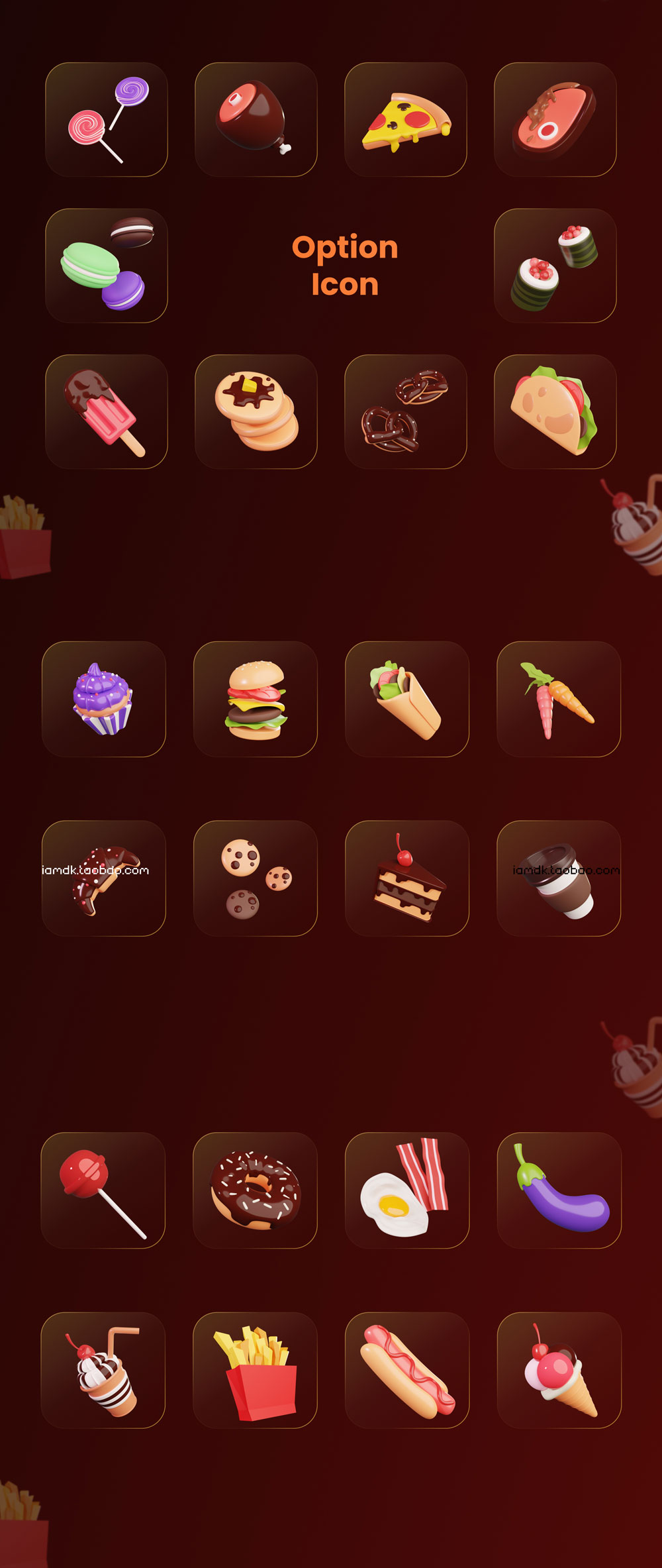 精美食品美食汉堡薯条创意3D图标PNG免扣图片设计素材 Food Supplies 3D Icons_img_2