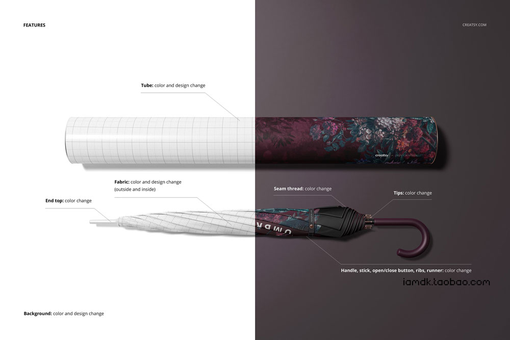 时尚太阳伞雨伞包装盒印花图案设计展示贴图样机模板 Umbrella Packaging Mockup Set v.5_img_2