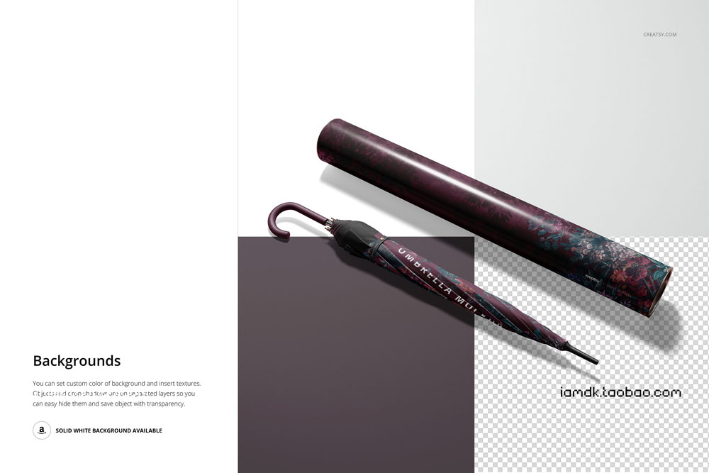 时尚太阳伞雨伞包装盒印花图案设计展示贴图样机模板 Umbrella Packaging Mockup Set v.5_img_2