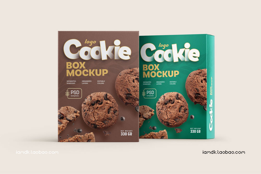 时尚曲奇饼干糖果零食食品品牌包装纸盒设计展示样机 Cookies Box Packaging Mockup Set_img_2