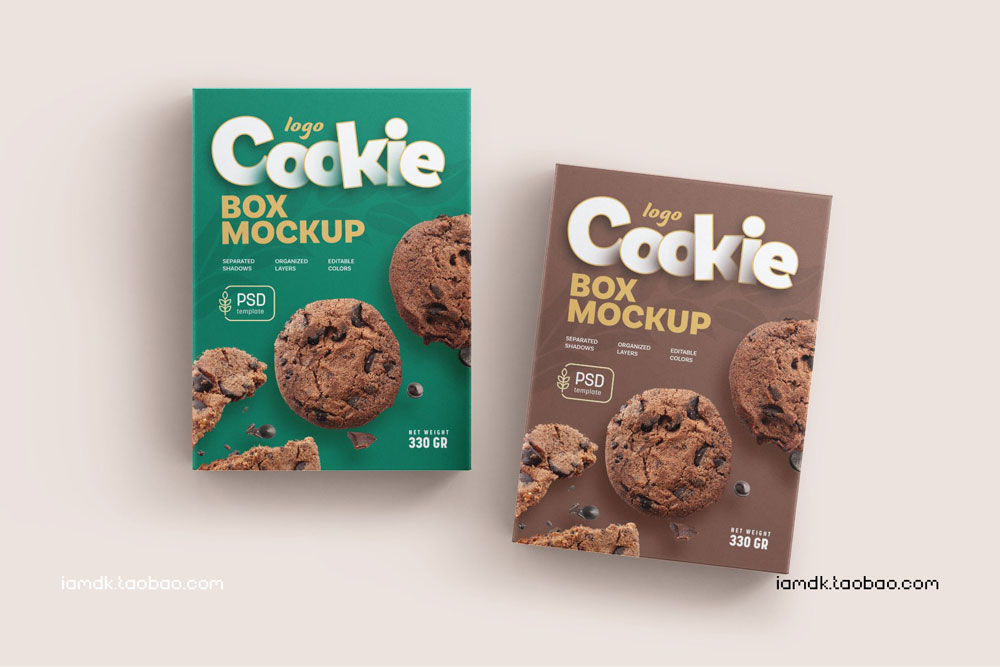 时尚曲奇饼干糖果零食食品品牌包装纸盒设计展示样机 Cookies Box Packaging Mockup Set_img_2