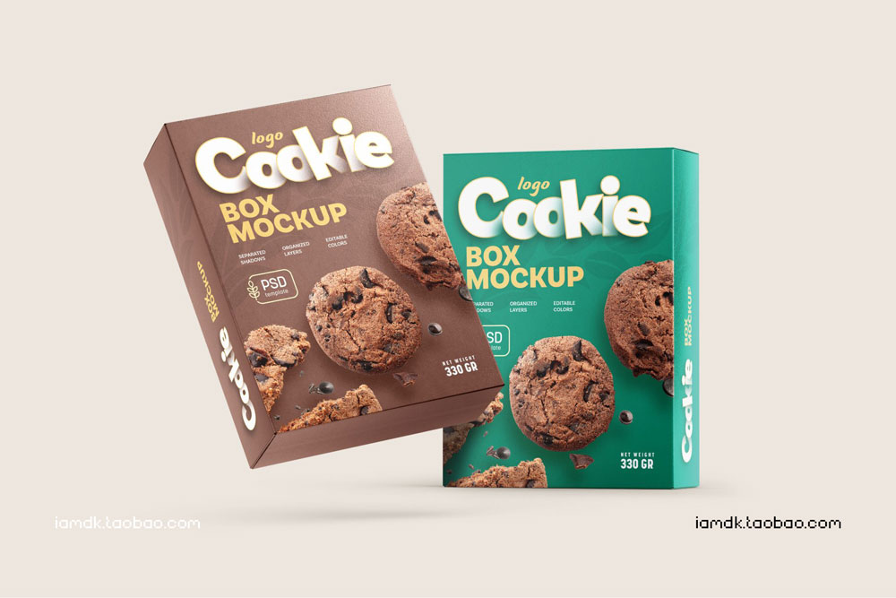 时尚曲奇饼干糖果零食食品品牌包装纸盒设计展示样机 Cookies Box Packaging Mockup Set_img_2