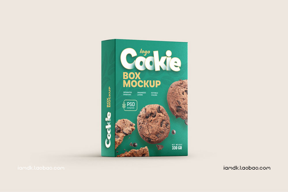 时尚曲奇饼干糖果零食食品品牌包装纸盒设计展示样机 Cookies Box Packaging Mockup Set_img_2