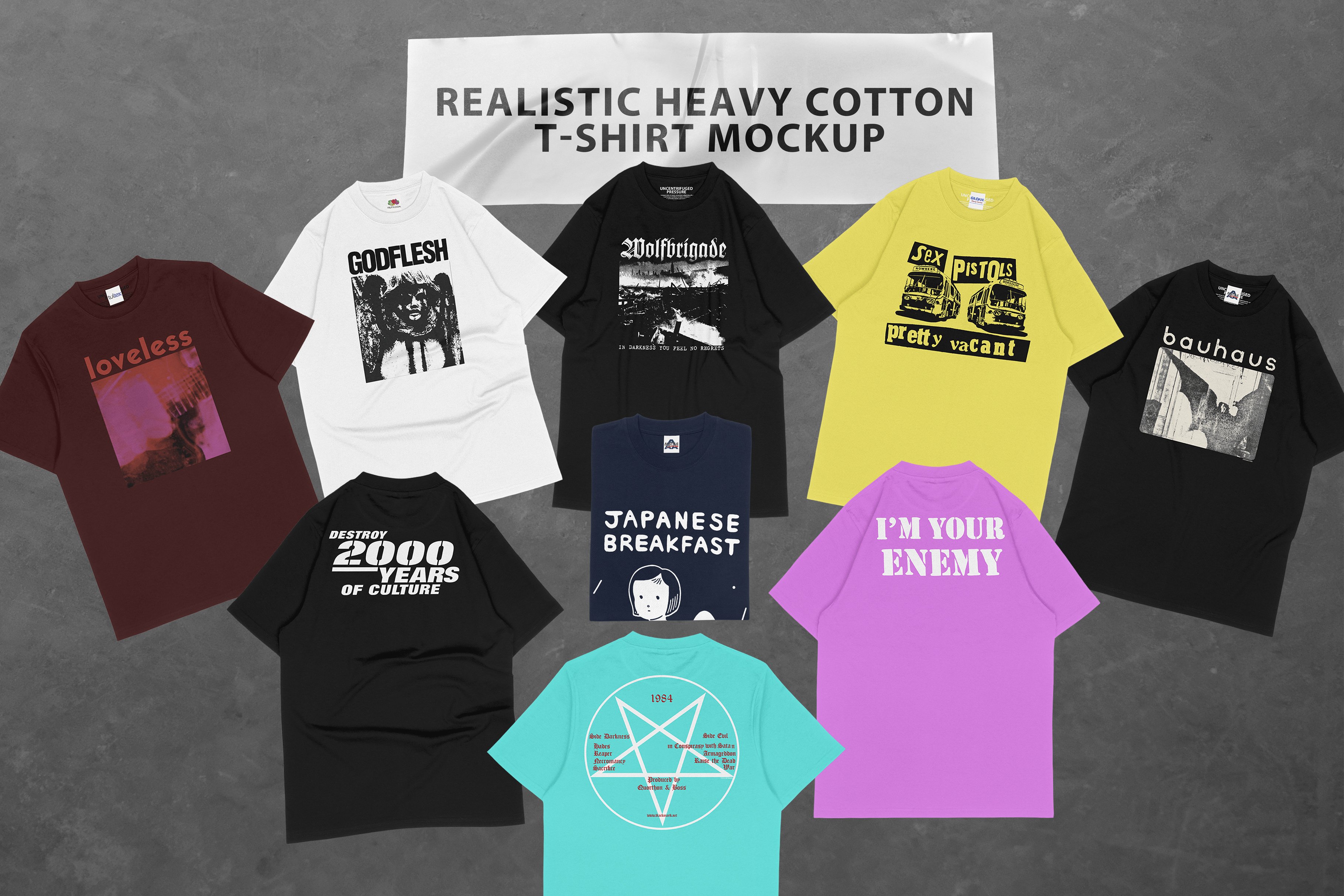 复古逼真嘻哈街头长款T恤半袖印花设计展示贴图样机模板 Heavy Cotton T-shirt Mockup_img_2