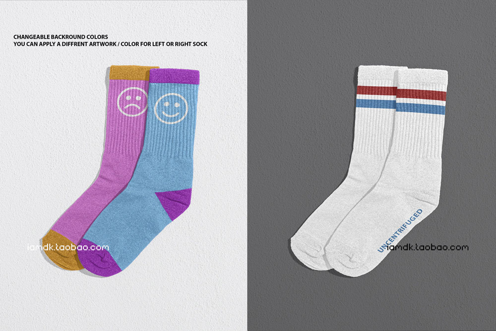 高品质长装袜子图案印花设计展示PS贴图样机模板 Realistic Socks Mockup_img_2