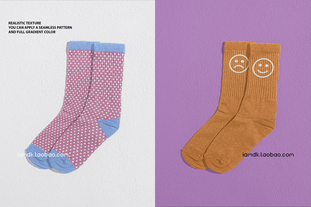 高品质长装袜子图案印花设计展示PS贴图样机模板 Realistic Socks Mockup_img_2