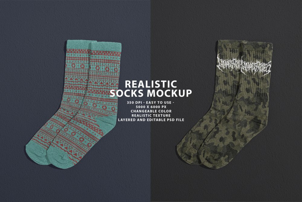 高品质长装袜子图案印花设计展示PS贴图样机模板 Realistic Socks Mockup_img_2