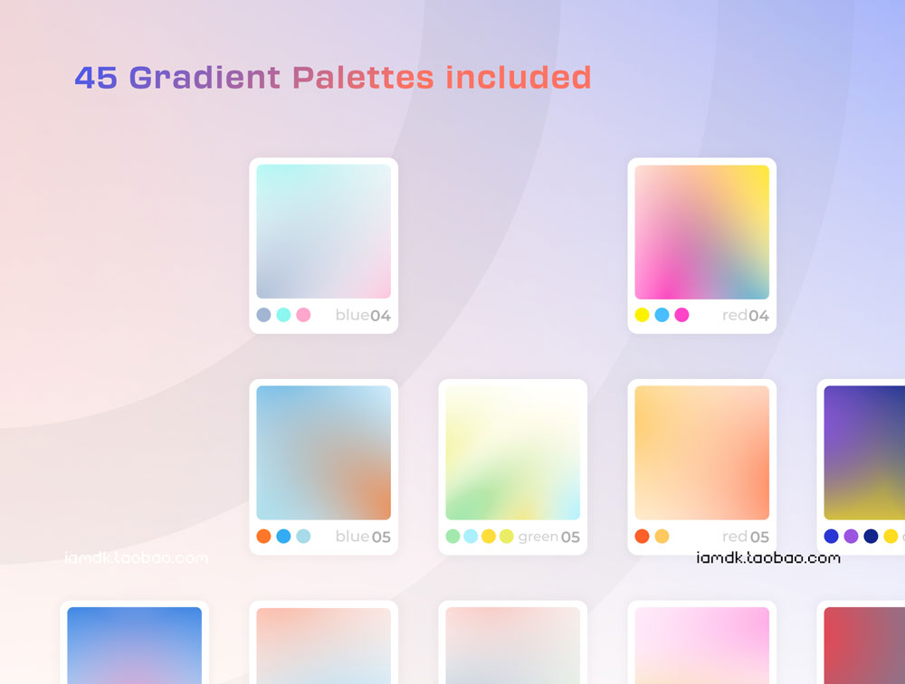 45款时尚潮流炫彩弥散光渐变配色方案背景底纹图片设计素材源文件 Gradiea Kit - Web3 Gradient Backgrounds (Hue Ver.)_img_2