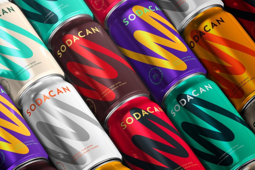 时尚苏大饮料铝罐易拉罐设计贴图样机 Soda Can Mockup_img_2