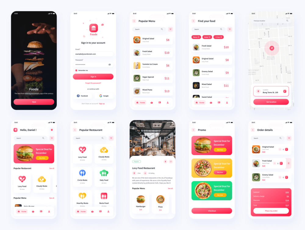 高级食品外卖送餐应用程序APP界面设计UI套件 Foode - Food Delivery Mobile App UI Kit_img_2