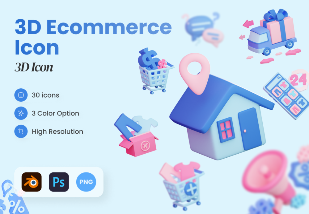 3D高清电商购物模型小图标图片在线商城三维Icon图标素材大全 E-Commerce 3D Icons_img_2