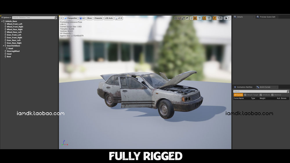 UE模型 丧尸游戏废弃破坏汽车城市场景设计素材 Unreal Engine – Procedural Vehicles – Sedan_img_2