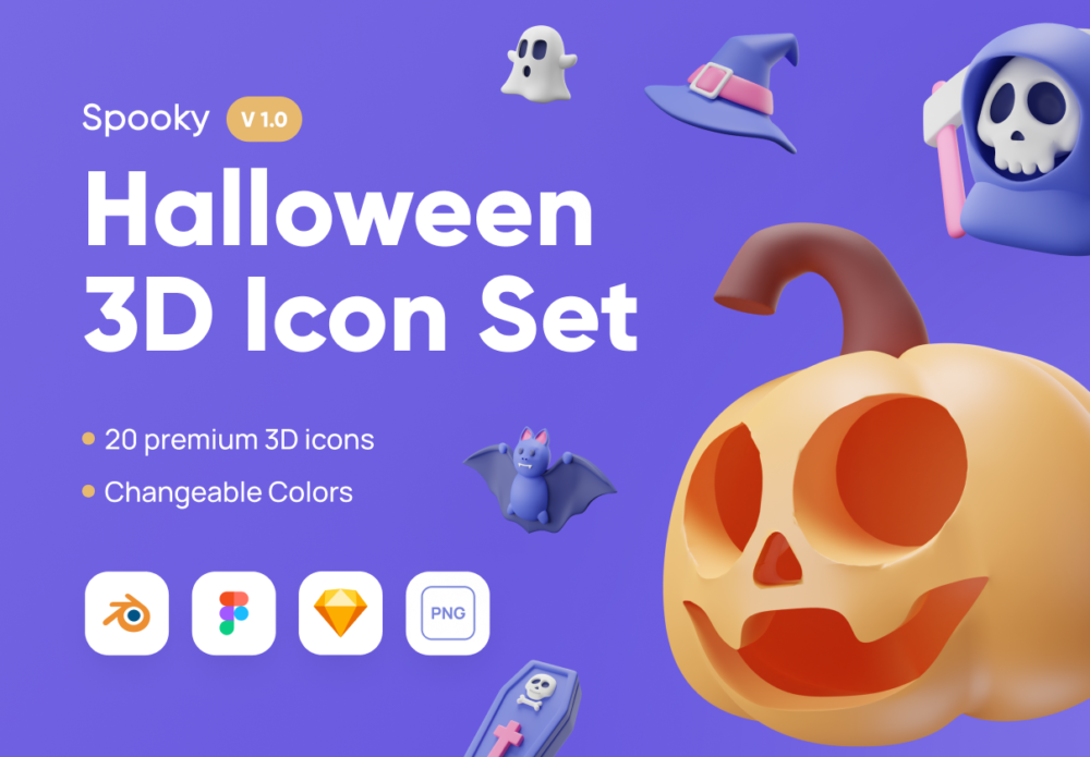 现代创意万圣节主题3D图标Icons设计素材 Spooky - Halloween 3D Icon Set_img_2