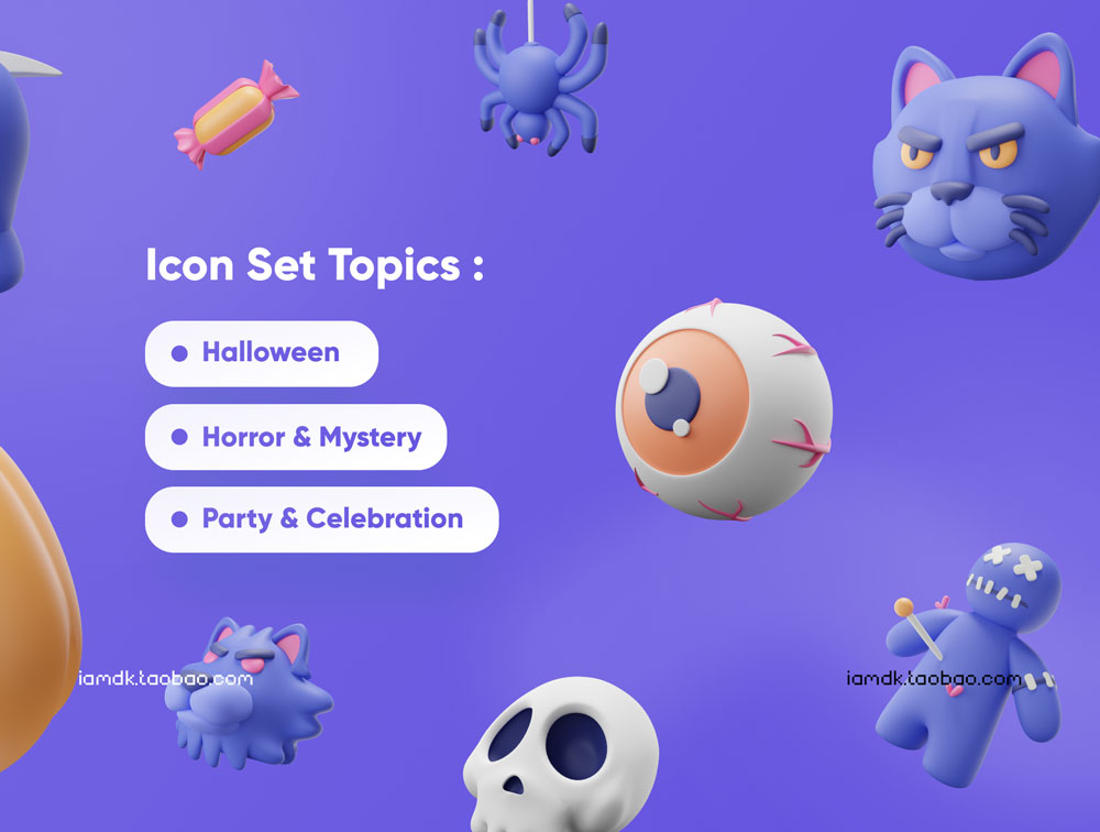 现代创意万圣节主题3D图标Icons设计素材 Spooky - Halloween 3D Icon Set_img_2