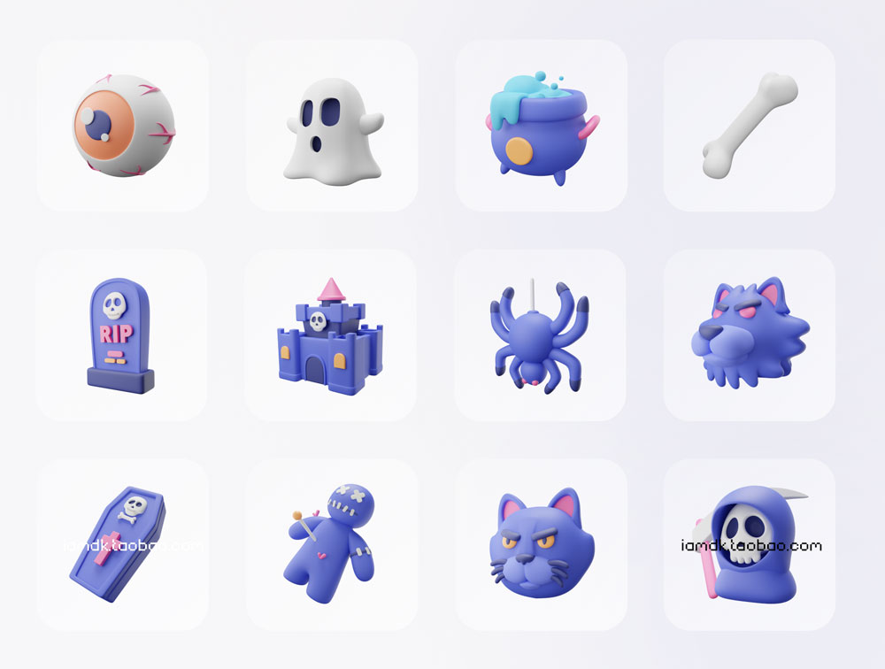 现代创意万圣节主题3D图标Icons设计素材 Spooky - Halloween 3D Icon Set_img_2