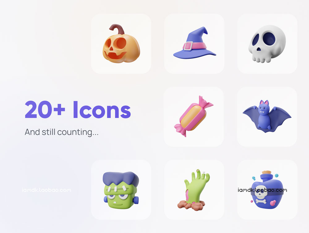 现代创意万圣节主题3D图标Icons设计素材 Spooky - Halloween 3D Icon Set_img_2