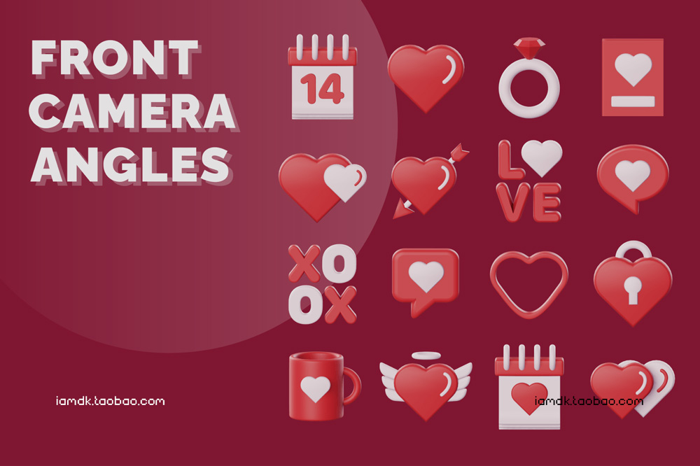 3d趣味卡通立体情人节礼物爱心爱情icon图标插图png免抠素材 Valentine 3D Icon Set_img_2