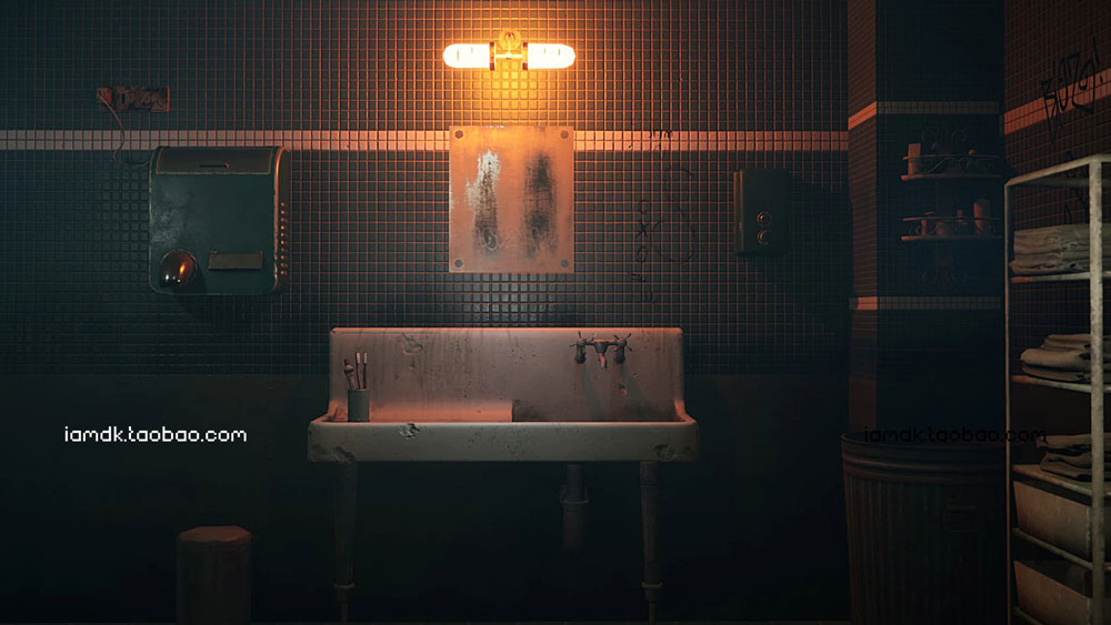 UE模型 做旧赛博朋克风游戏洗手间卫生间场景素材 Unreal Engine – Old Restroom_img_2