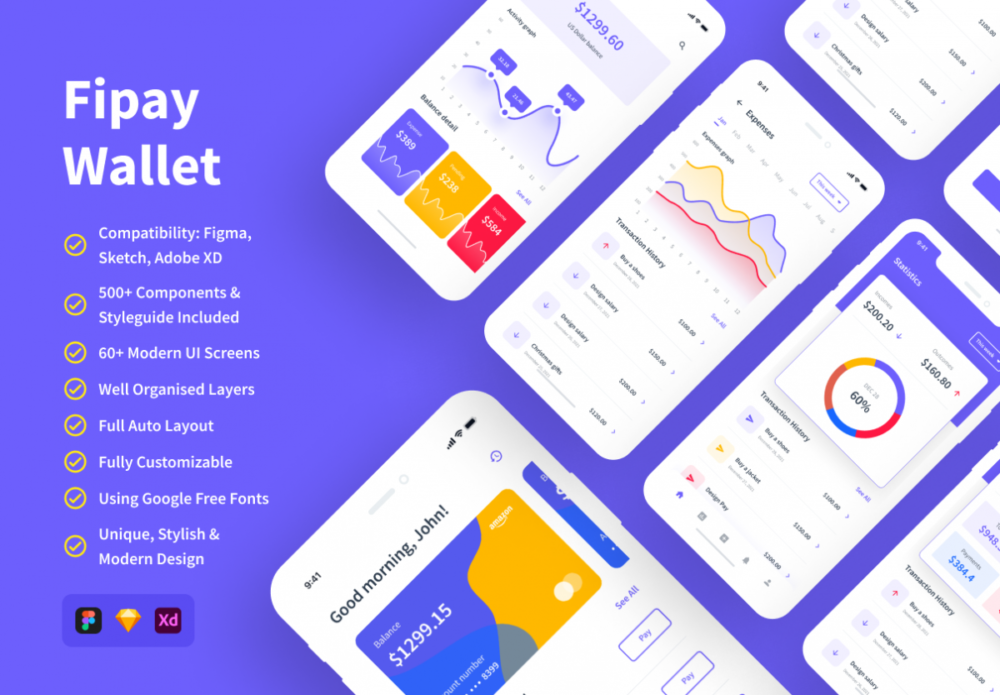 现代时尚数字钱包银行金融软件APP界面设计UI套件素材 Fipay Wallet Mobile App UI Kit_img_2