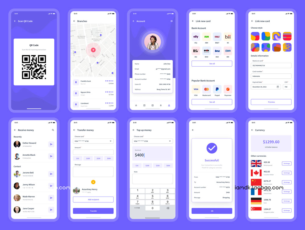 现代时尚数字钱包银行金融软件APP界面设计UI套件素材 Fipay Wallet Mobile App UI Kit_img_2