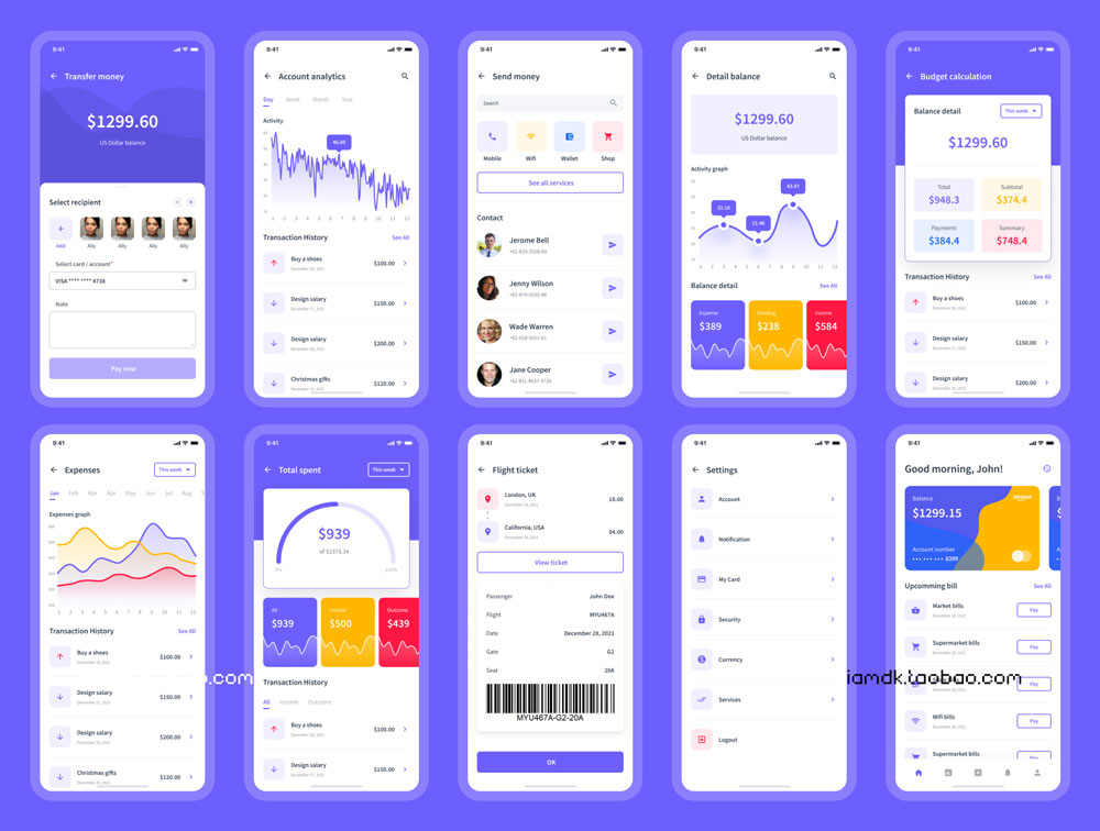 现代时尚数字钱包银行金融软件APP界面设计UI套件素材 Fipay Wallet Mobile App UI Kit_img_2