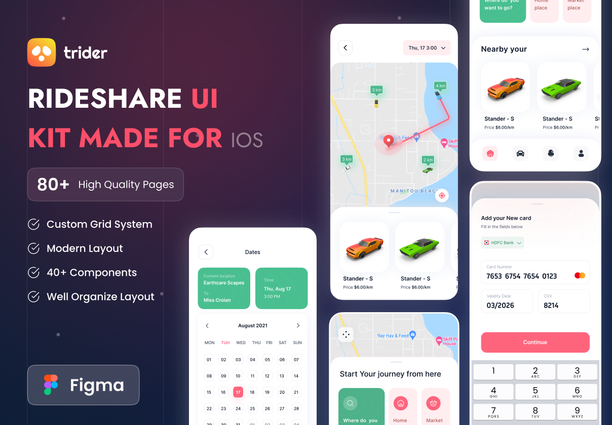 汽车租赁打车APP应用程序界面设计UI套件 Rideshare Ios UI Kit_img_2