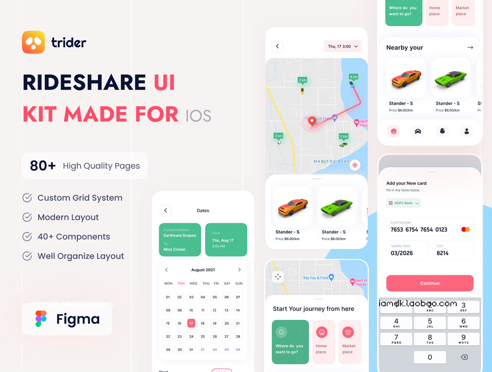 汽车租赁打车APP应用程序界面设计UI套件 Rideshare Ios UI Kit_img_2