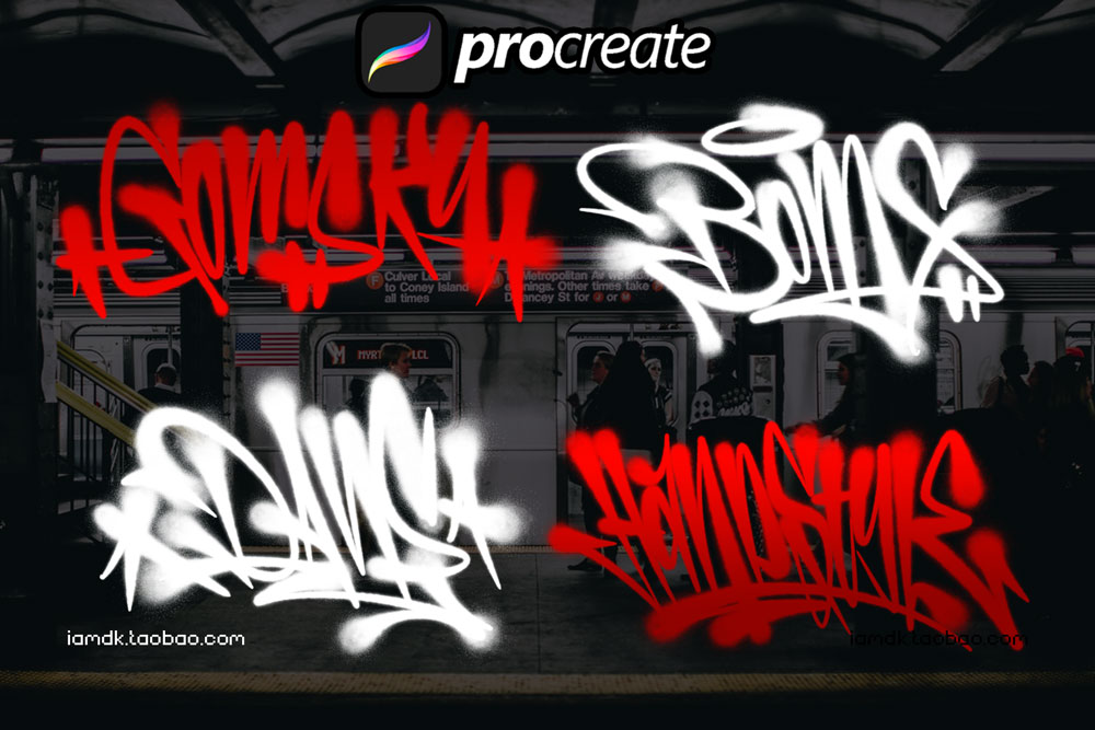潮流喷墨涂鸦艺术绘画效果iPad Procreate笔刷素材 Graffiti brush vol #2_img_2