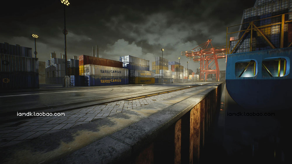 UE模型 夜晚港口集装箱起重机场景设计素材 Unreal Engine – Container Yard Environment Set_img_2