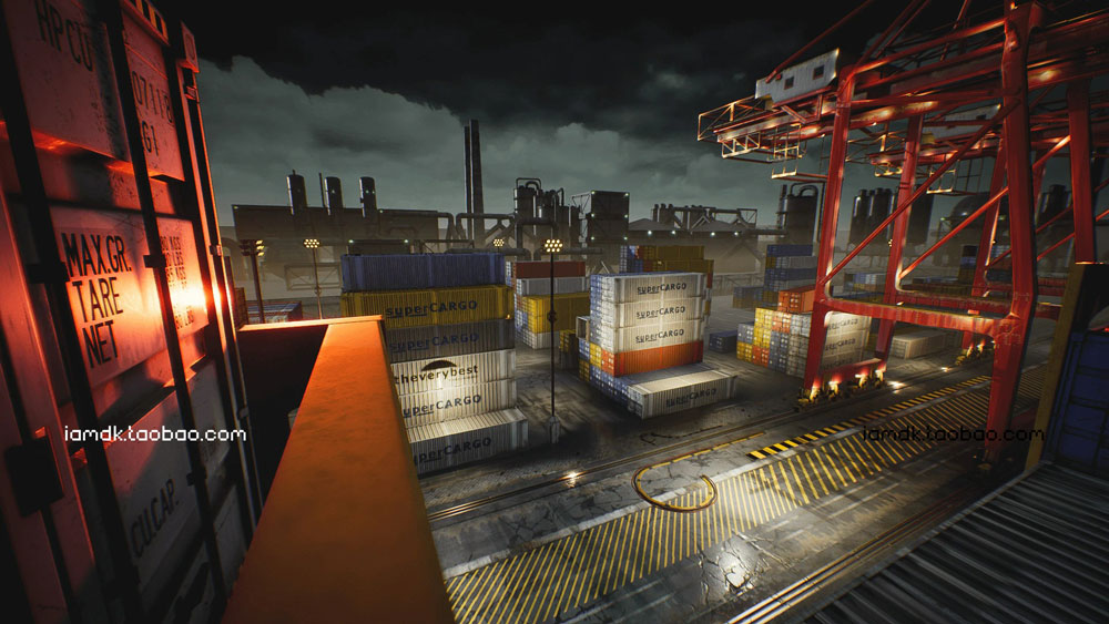 UE模型 夜晚港口集装箱起重机场景设计素材 Unreal Engine – Container Yard Environment Set_img_2