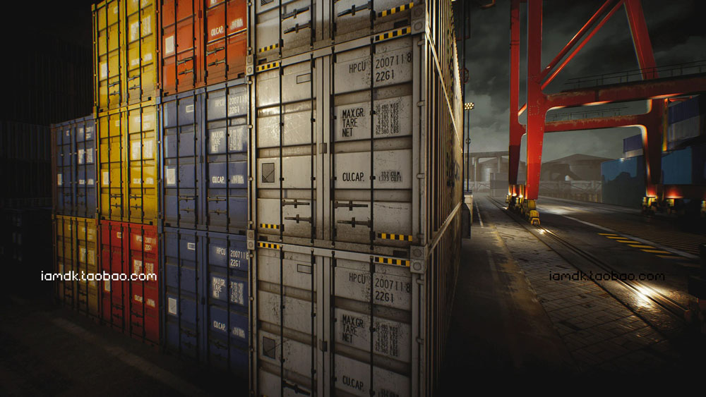 UE模型 夜晚港口集装箱起重机场景设计素材 Unreal Engine – Container Yard Environment Set_img_2